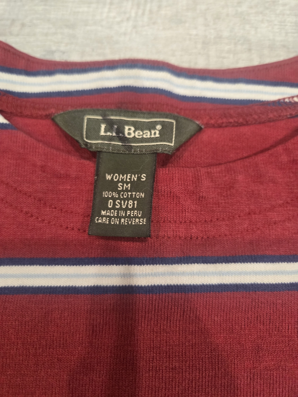 L.L. Bean Red Long-Sleeve Striped Tee with White & Navy Bands - Picture 2 of 6